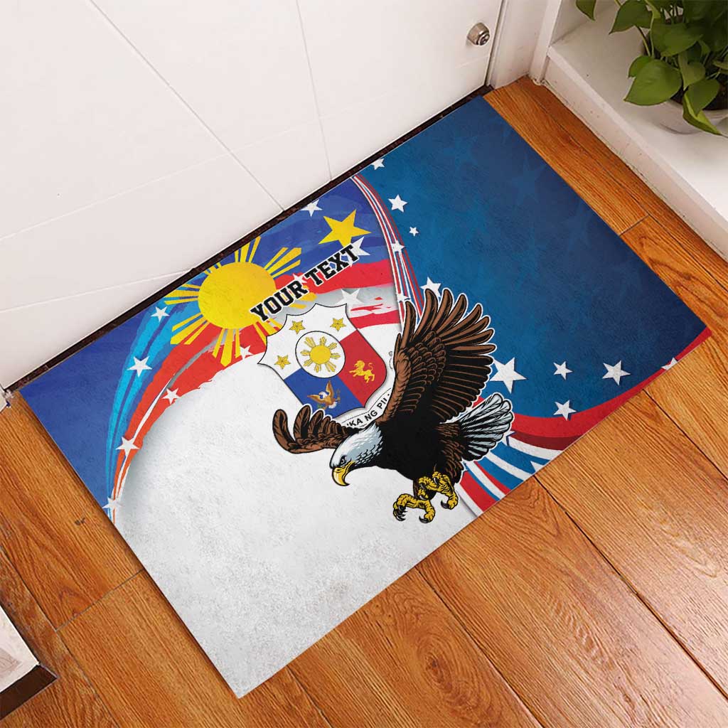Personalized Filipino-American Rubber Doormat The Eight-Rayed Sun with Bald Eagle - Wonder Print Shop