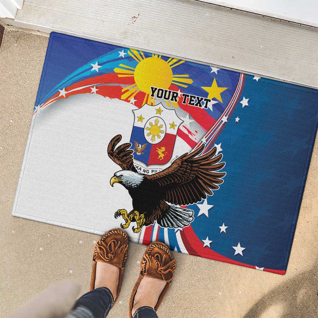 Personalized Filipino-American Rubber Doormat The Eight-Rayed Sun with Bald Eagle - Wonder Print Shop
