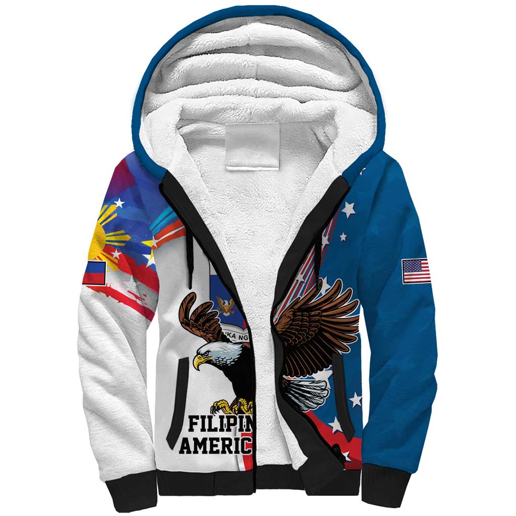Personalized Filipino-American Sherpa Hoodie The Eight-Rayed Sun with Bald Eagle - Wonder Print Shop