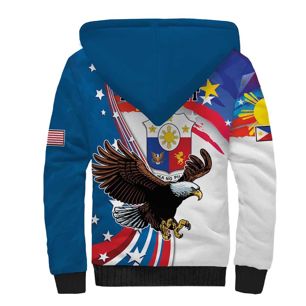 Personalized Filipino-American Sherpa Hoodie The Eight-Rayed Sun with Bald Eagle - Wonder Print Shop