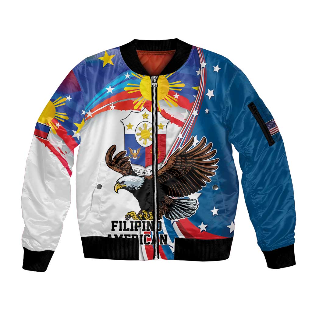 Personalized Filipino-American Sleeve Zip Bomber Jacket The Eight-Rayed Sun with Bald Eagle - Wonder Print Shop
