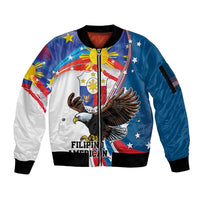 Personalized Filipino-American Sleeve Zip Bomber Jacket The Eight-Rayed Sun with Bald Eagle - Wonder Print Shop