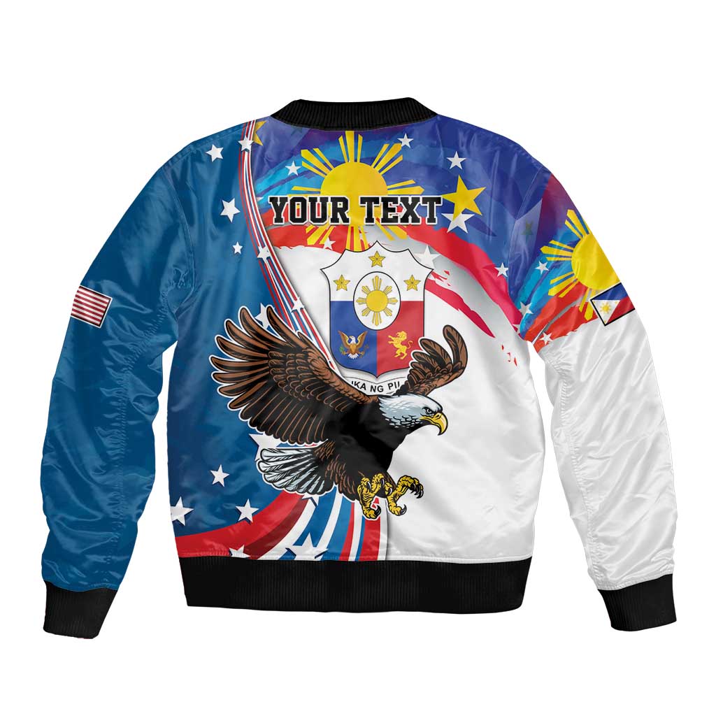 Personalized Filipino-American Sleeve Zip Bomber Jacket The Eight-Rayed Sun with Bald Eagle - Wonder Print Shop