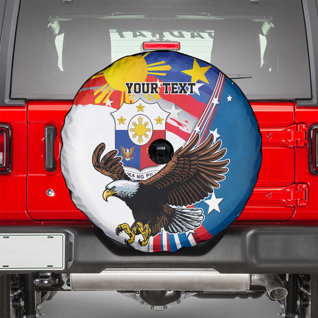 Personalized Filipino-American Spare Tire Cover The Eight-Rayed Sun with Bald Eagle - Wonder Print Shop