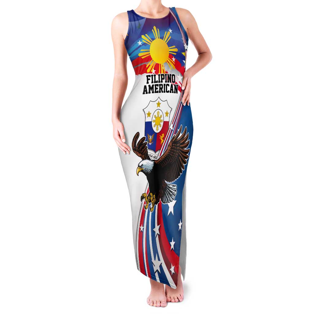 Personalized Filipino-American Tank Maxi Dress The Eight-Rayed Sun with Bald Eagle - Wonder Print Shop