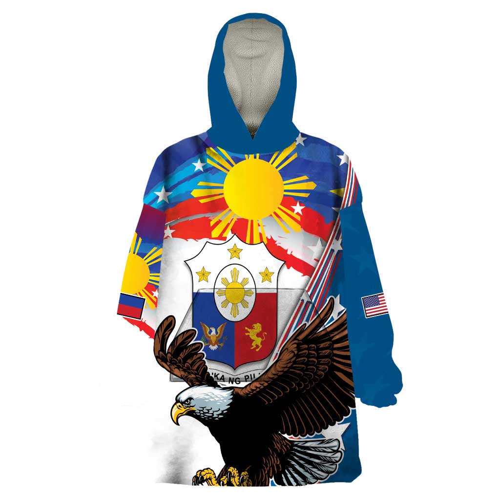 Personalized Filipino-American Wearable Blanket Hoodie The Eight-Rayed Sun with Bald Eagle - Wonder Print Shop