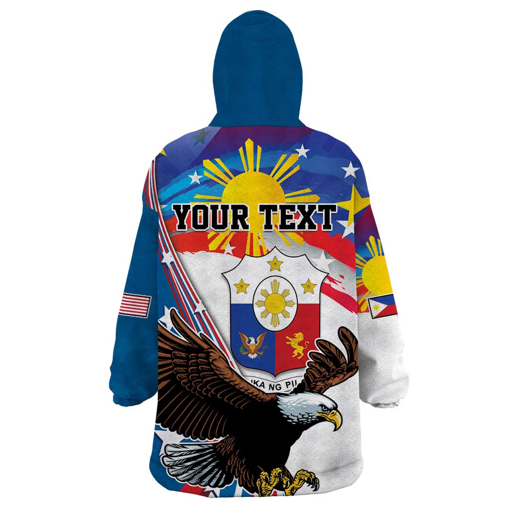 Personalized Filipino-American Wearable Blanket Hoodie The Eight-Rayed Sun with Bald Eagle - Wonder Print Shop