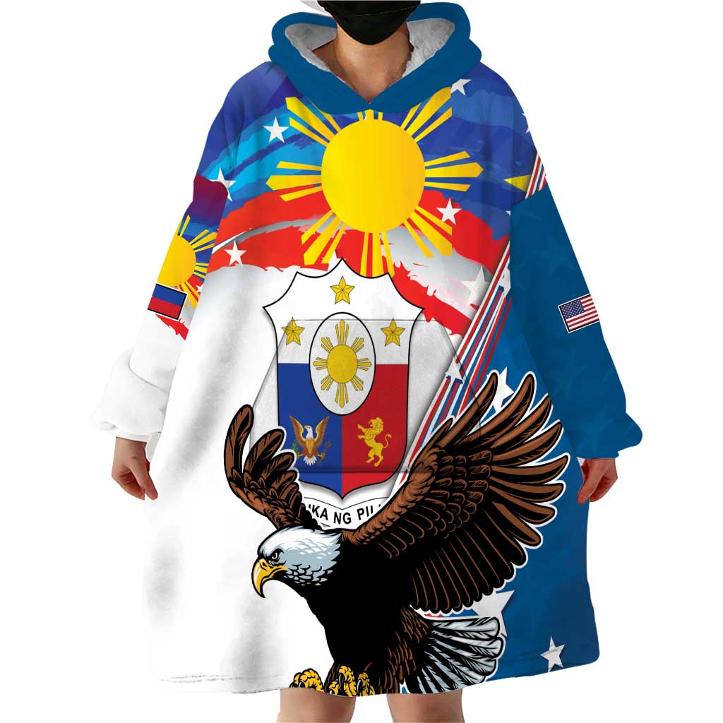 Personalized Filipino-American Wearable Blanket Hoodie The Eight-Rayed Sun with Bald Eagle - Wonder Print Shop