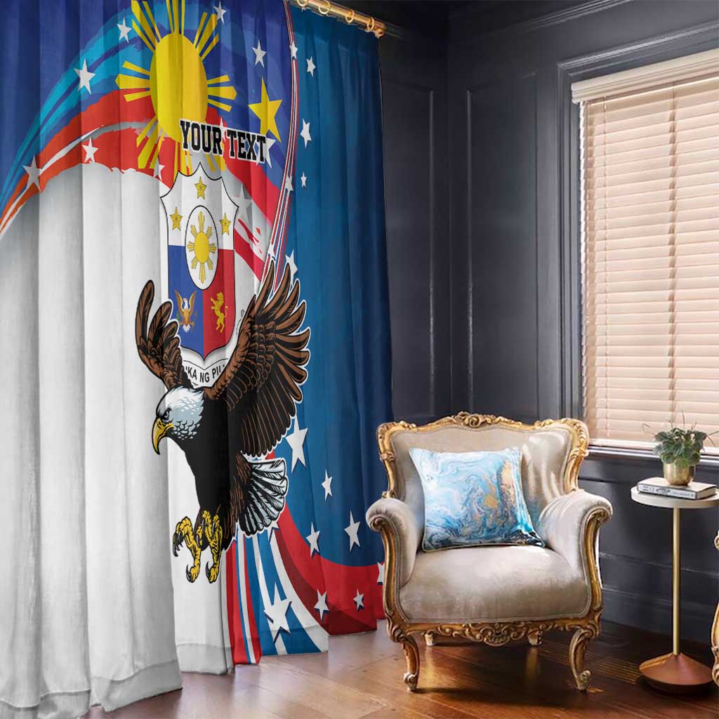 Personalized Filipino-American Window Curtain The Eight-Rayed Sun with Bald Eagle - Wonder Print Shop