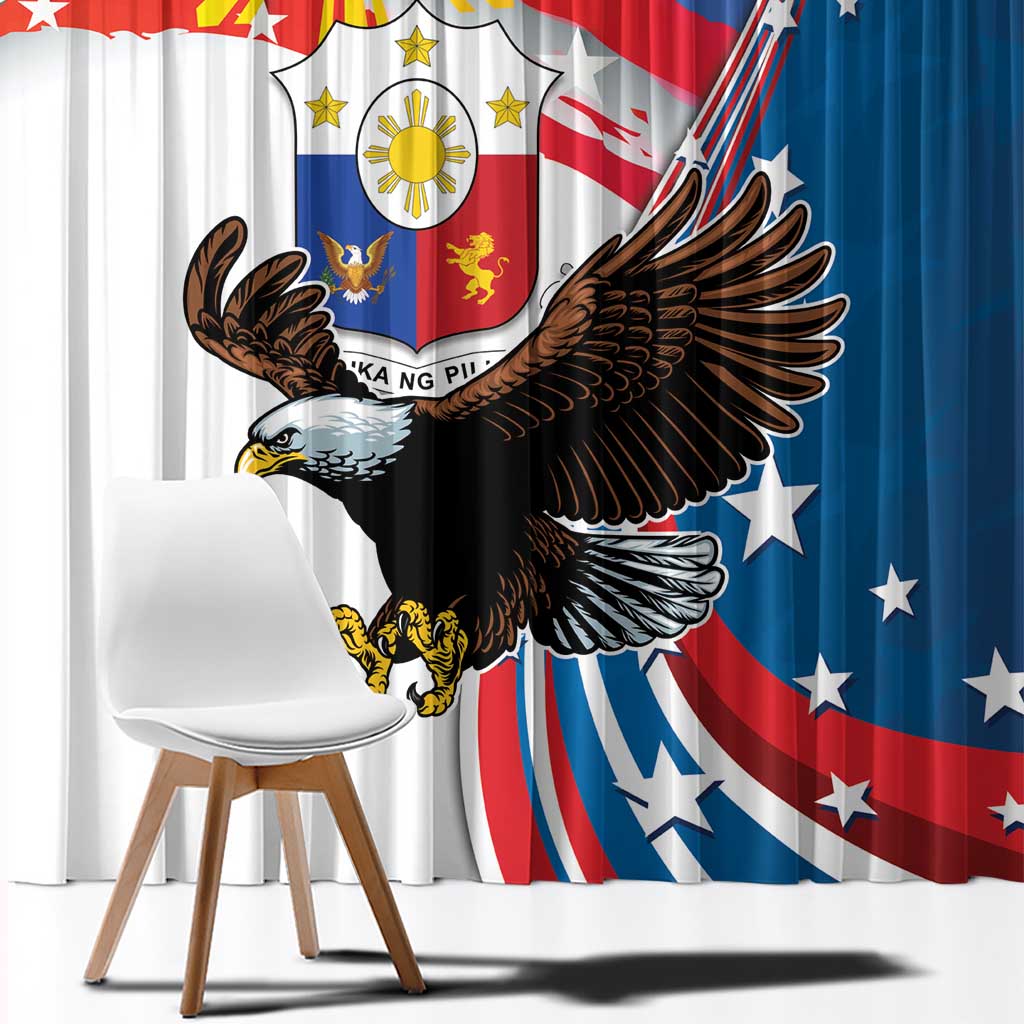 Personalized Filipino-American Window Curtain The Eight-Rayed Sun with Bald Eagle - Wonder Print Shop