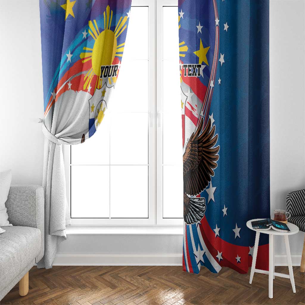 Personalized Filipino-American Window Curtain The Eight-Rayed Sun with Bald Eagle - Wonder Print Shop