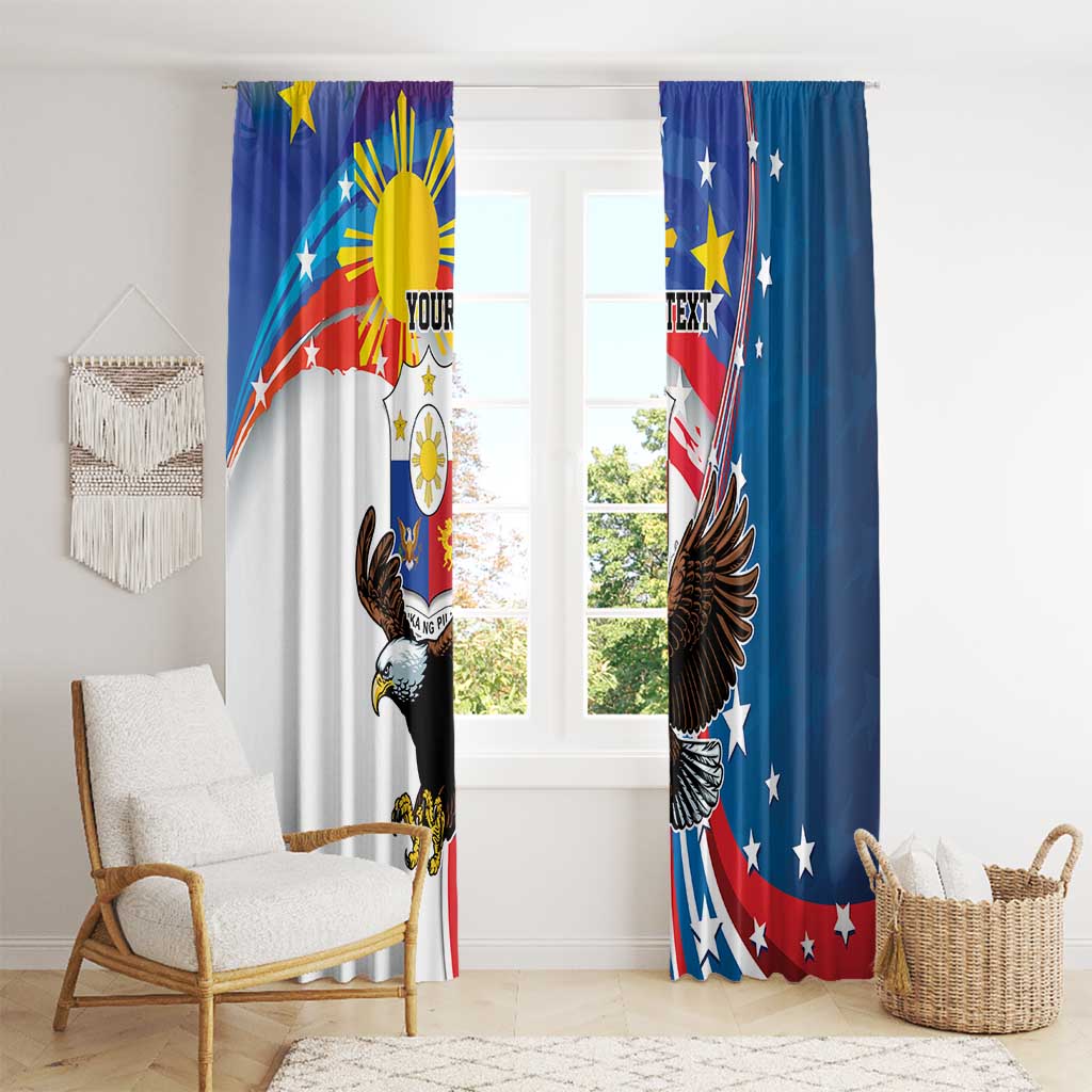 Personalized Filipino-American Window Curtain The Eight-Rayed Sun with Bald Eagle - Wonder Print Shop