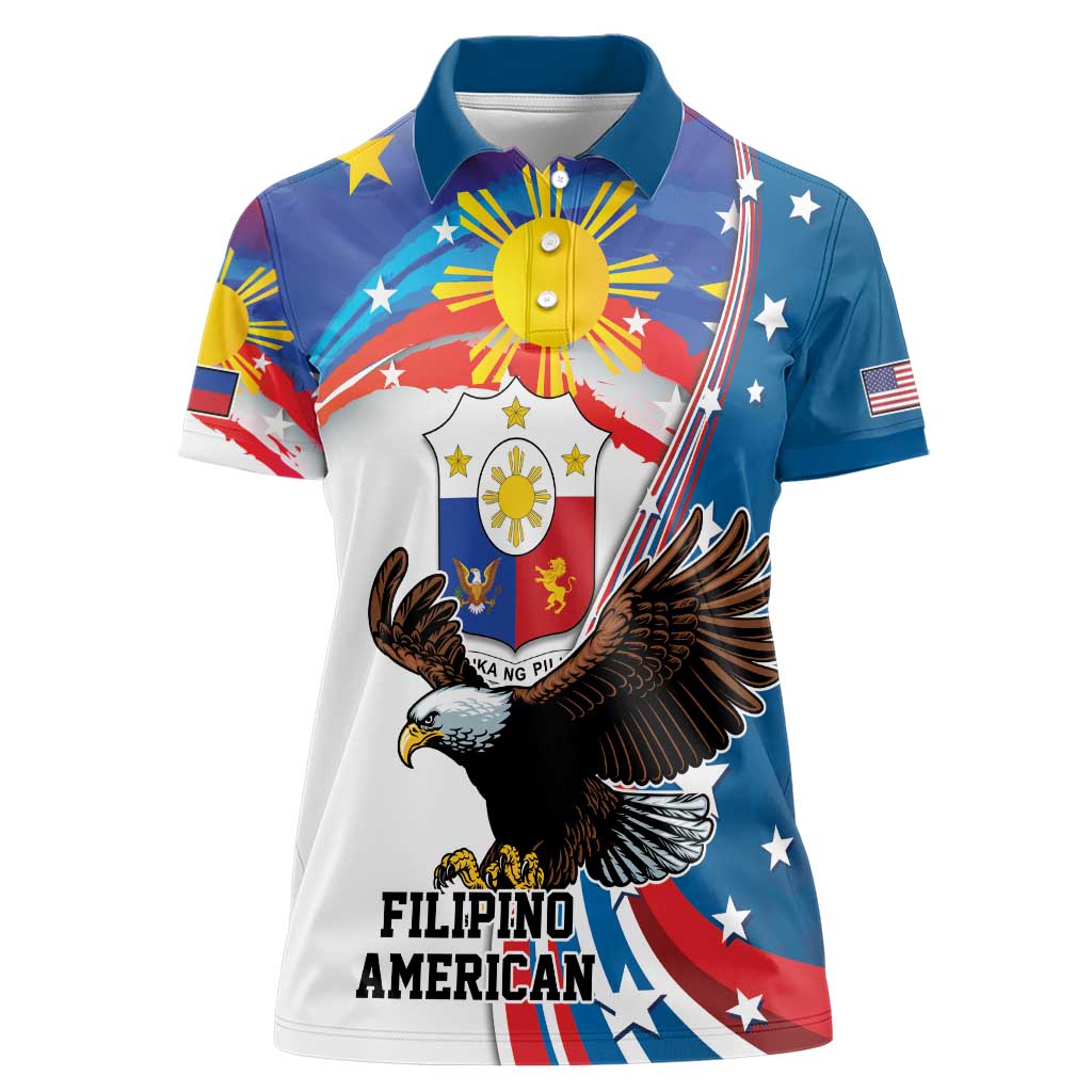 Personalized Filipino-American Women Polo Shirt The Eight-Rayed Sun with Bald Eagle - Wonder Print Shop