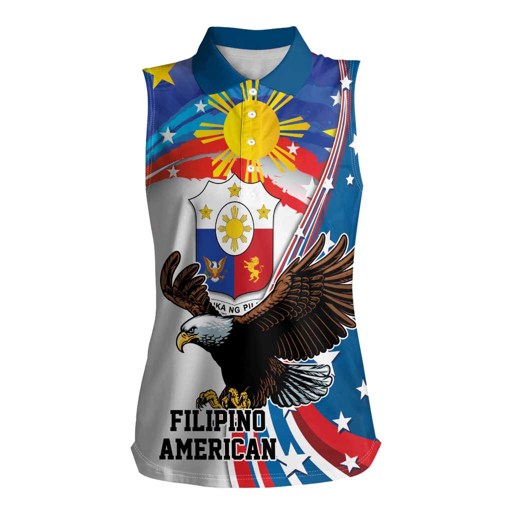 Personalized Filipino-American Women Sleeveless Polo Shirt The Eight-Rayed Sun with Bald Eagle - Wonder Print Shop