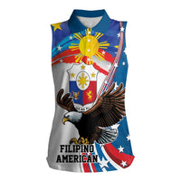Personalized Filipino-American Women Sleeveless Polo Shirt The Eight-Rayed Sun with Bald Eagle - Wonder Print Shop