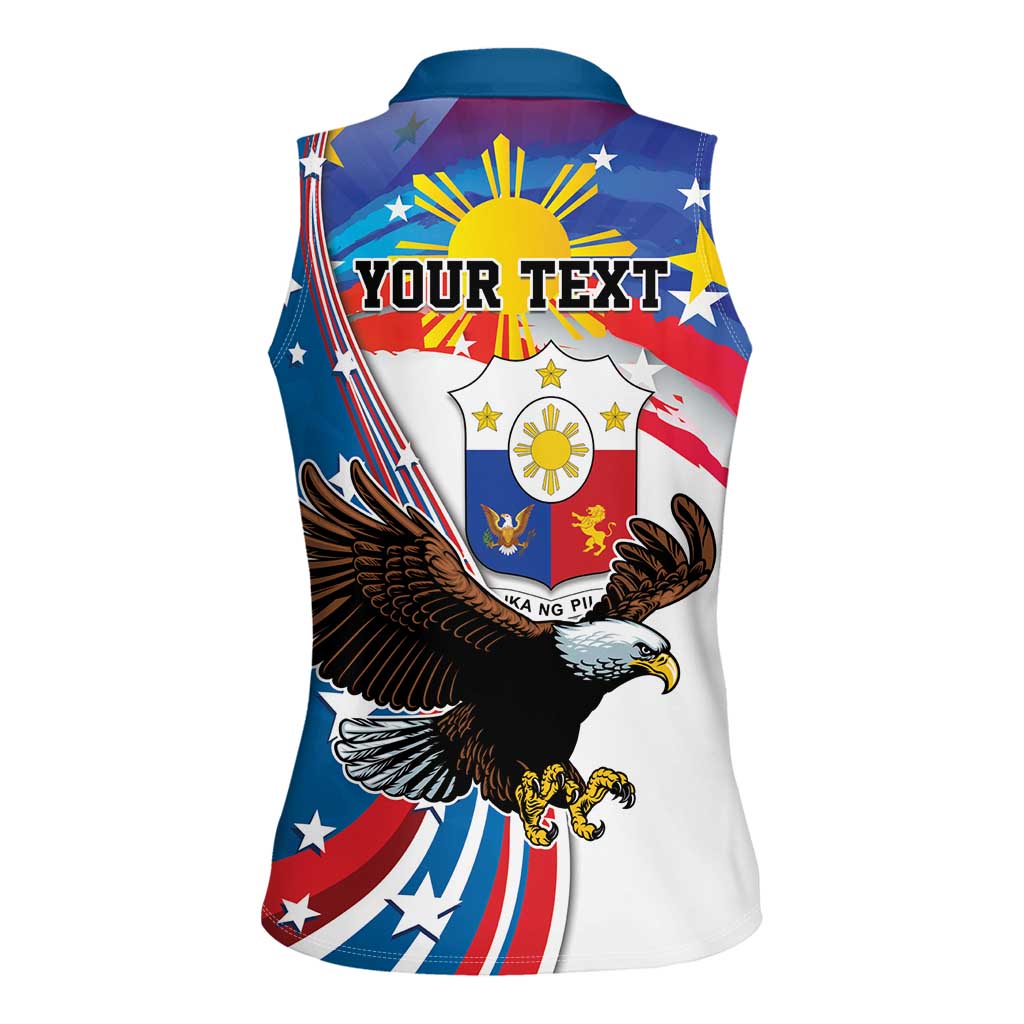 Personalized Filipino-American Women Sleeveless Polo Shirt The Eight-Rayed Sun with Bald Eagle - Wonder Print Shop