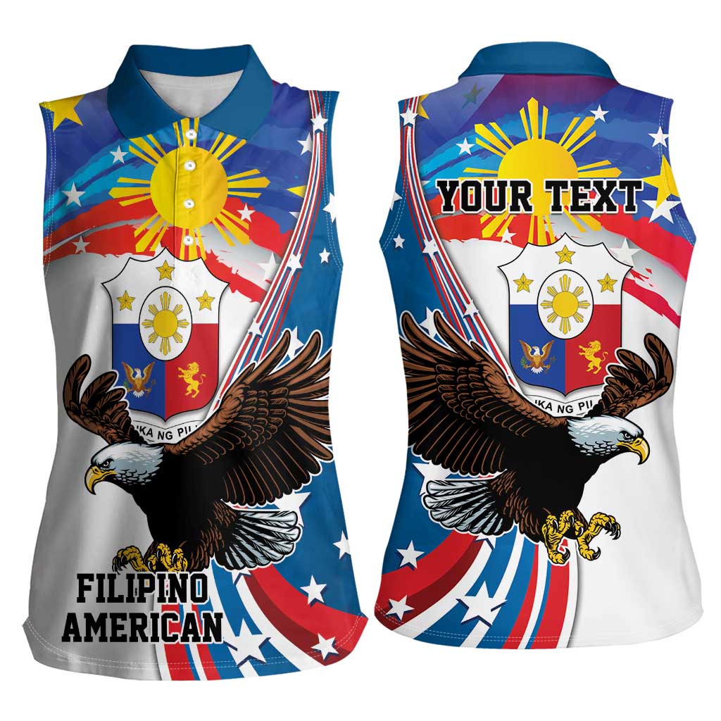 Personalized Filipino-American Women Sleeveless Polo Shirt The Eight-Rayed Sun with Bald Eagle - Wonder Print Shop