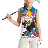 Personalized Filipino-American Women Sleeveless Polo Shirt The Eight-Rayed Sun with Bald Eagle - Wonder Print Shop
