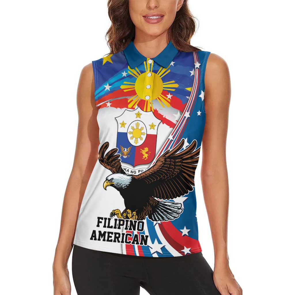 Personalized Filipino-American Women Sleeveless Polo Shirt The Eight-Rayed Sun with Bald Eagle - Wonder Print Shop