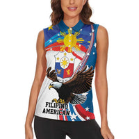 Personalized Filipino-American Women Sleeveless Polo Shirt The Eight-Rayed Sun with Bald Eagle - Wonder Print Shop