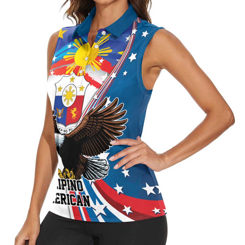 Personalized Filipino-American Women Sleeveless Polo Shirt The Eight-Rayed Sun with Bald Eagle - Wonder Print Shop
