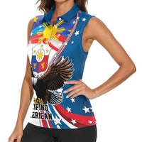 Personalized Filipino-American Women Sleeveless Polo Shirt The Eight-Rayed Sun with Bald Eagle - Wonder Print Shop