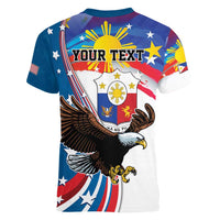 Personalized Filipino-American Women V-Neck T-Shirt The Eight-Rayed Sun with Bald Eagle - Wonder Print Shop