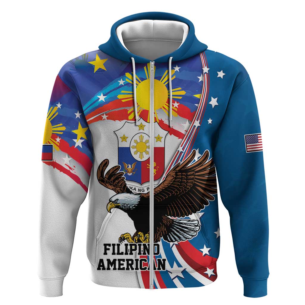 Personalized Filipino-American Zip Hoodie The Eight-Rayed Sun with Bald Eagle - Wonder Print Shop