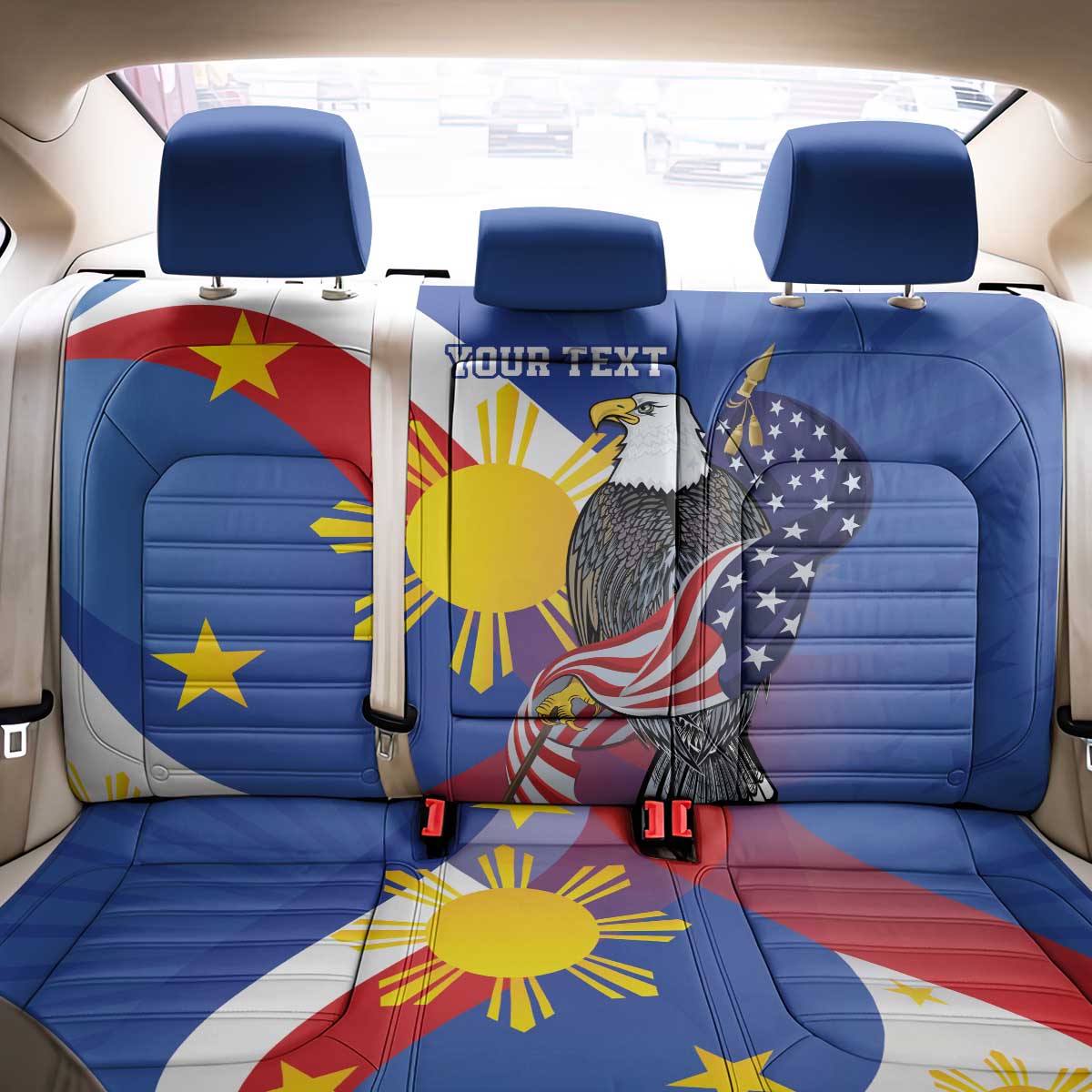 Personalized Filipino-American Back Car Seat Cover Philippines Coat Of Arms with Bald Eagle LT9 - Wonder Print Shop