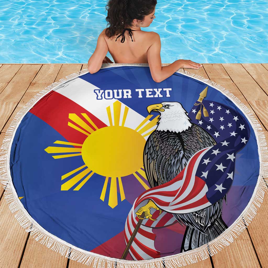Personalized Filipino-American Beach Blanket Philippines Coat Of Arms with Bald Eagle LT9 - Wonder Print Shop
