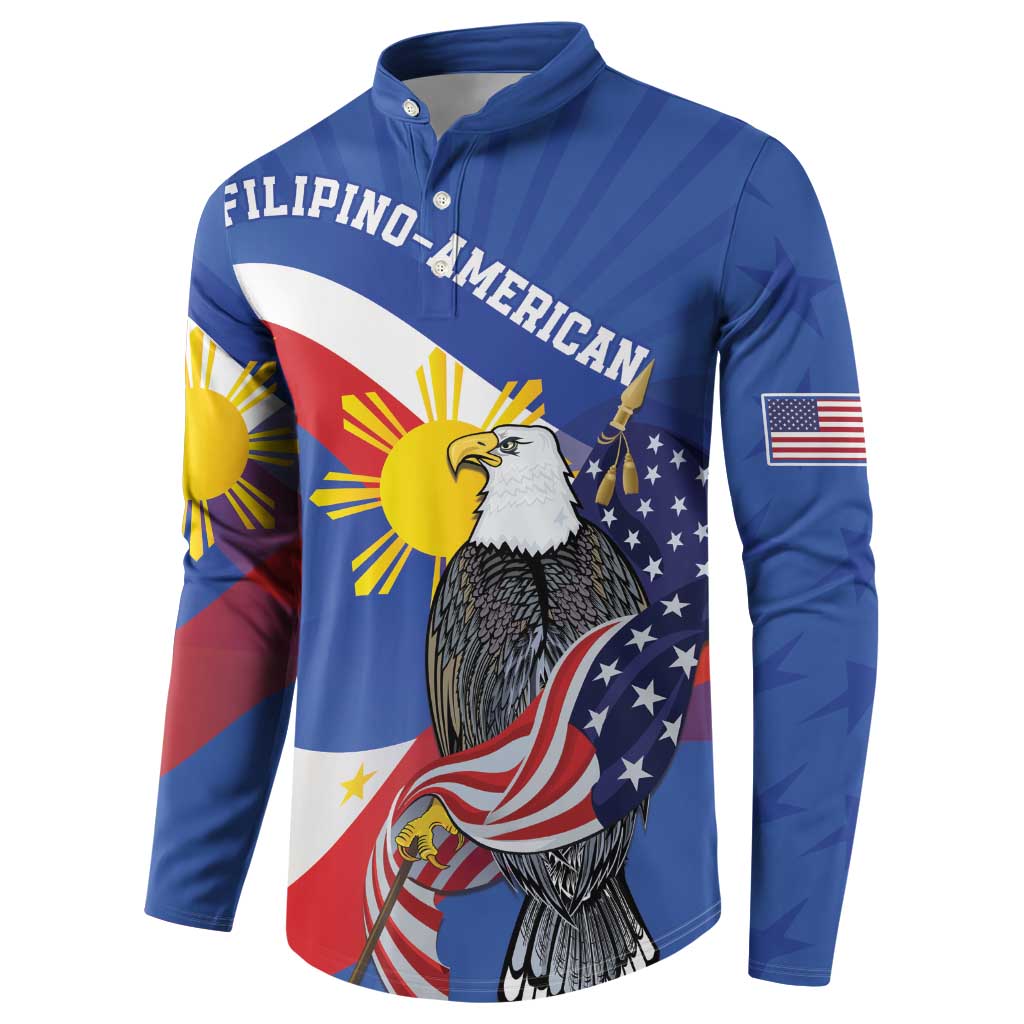 Personalized Filipino-American Button Sweatshirt Philippines Coat Of Arms with Bald Eagle LT9 - Wonder Print Shop