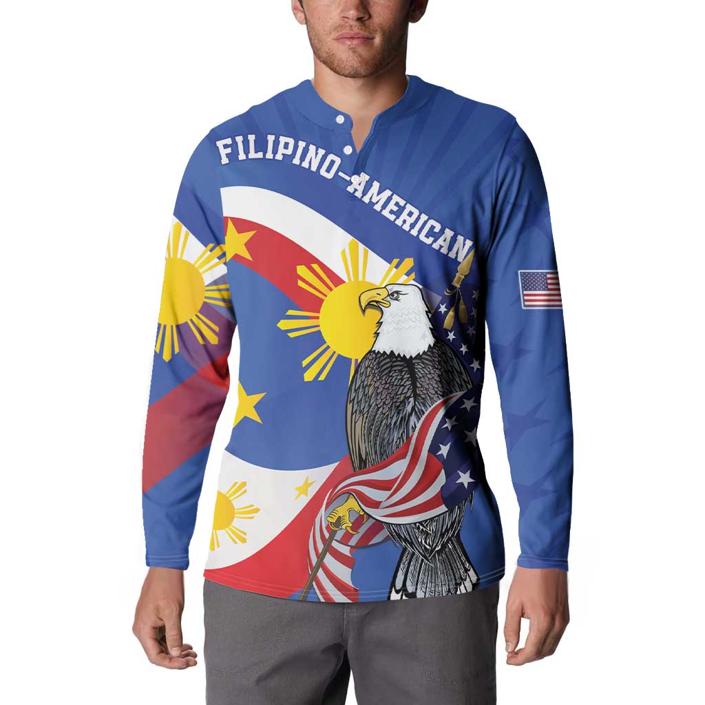Personalized Filipino-American Button Sweatshirt Philippines Coat Of Arms with Bald Eagle LT9 - Wonder Print Shop