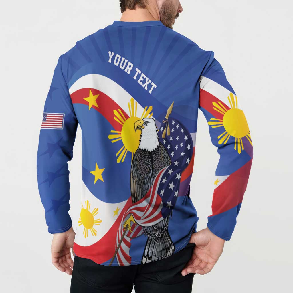 Personalized Filipino-American Button Sweatshirt Philippines Coat Of Arms with Bald Eagle LT9 - Wonder Print Shop