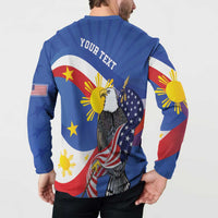 Personalized Filipino-American Button Sweatshirt Philippines Coat Of Arms with Bald Eagle LT9 - Wonder Print Shop