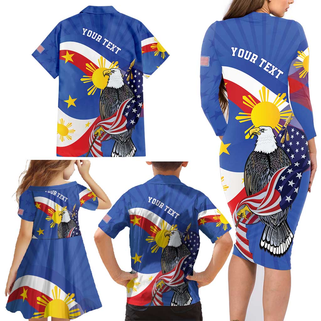 Personalized Filipino-American Family Matching Long Sleeve Bodycon Dress and Hawaiian Shirt Philippines Coat Of Arms with Bald Eagle LT9 - Wonder Print Shop