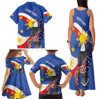Personalized Filipino-American Family Matching Tank Maxi Dress and Hawaiian Shirt Philippines Coat Of Arms with Bald Eagle - Wonder Print Shop