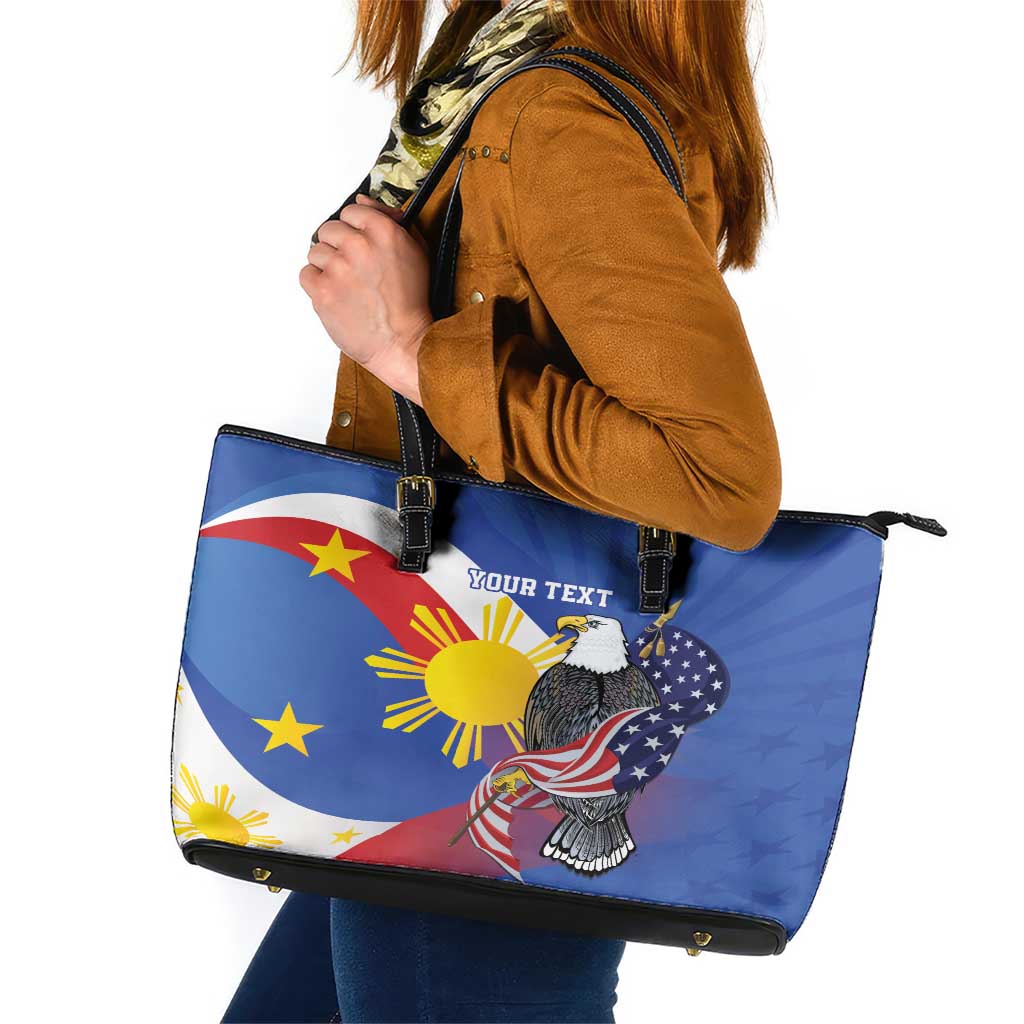 Personalized Filipino-American Leather Tote Bag Philippines Coat Of Arms with Bald Eagle - Wonder Print Shop