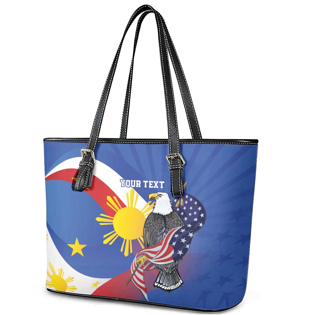 Personalized Filipino-American Leather Tote Bag Philippines Coat Of Arms with Bald Eagle - Wonder Print Shop