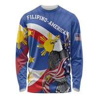 Personalized Filipino-American Long Sleeve Shirt Philippines Coat Of Arms with Bald Eagle - Wonder Print Shop