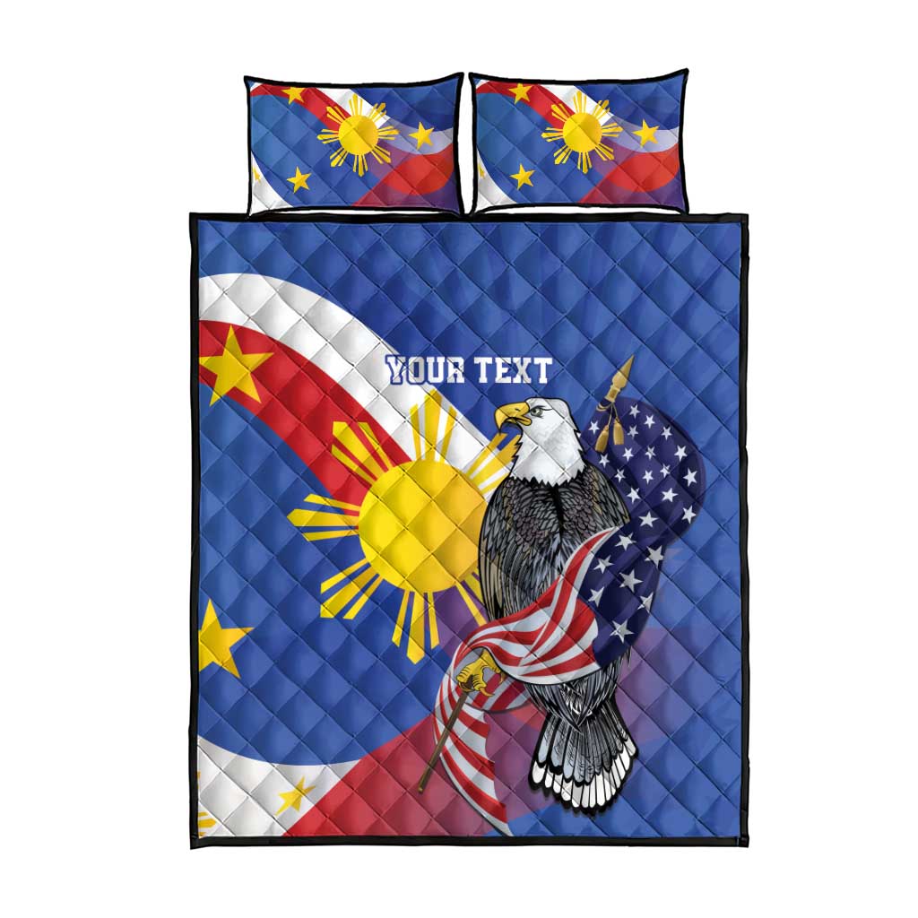 Personalized Filipino-American Quilt Bed Set Philippines Coat Of Arms with Bald Eagle - Wonder Print Shop