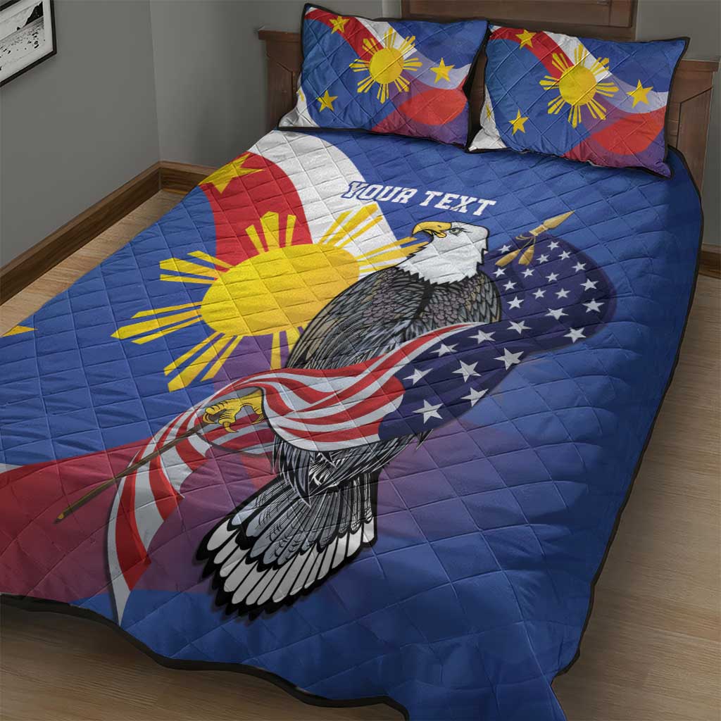 Personalized Filipino-American Quilt Bed Set Philippines Coat Of Arms with Bald Eagle - Wonder Print Shop