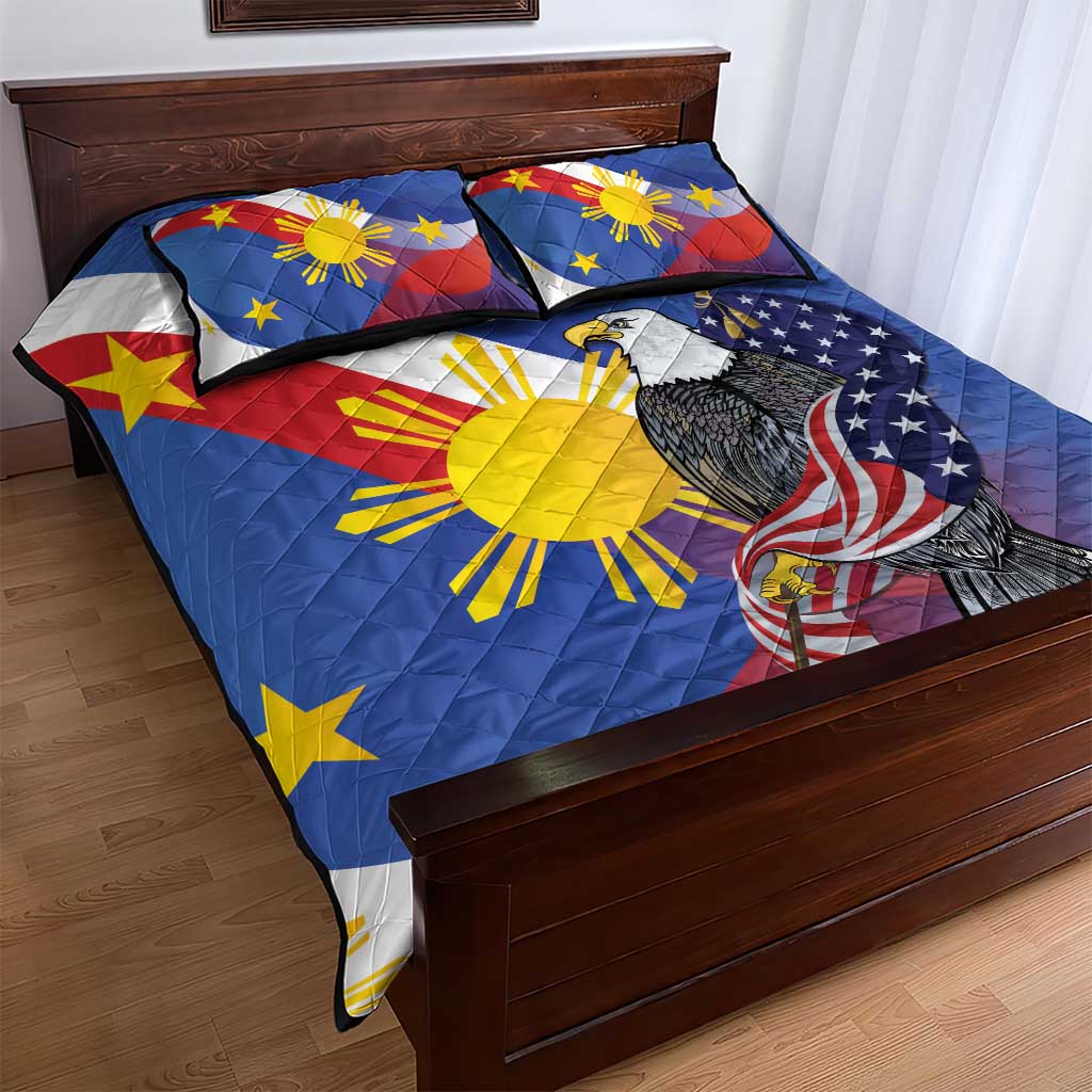 Personalized Filipino-American Quilt Bed Set Philippines Coat Of Arms with Bald Eagle - Wonder Print Shop