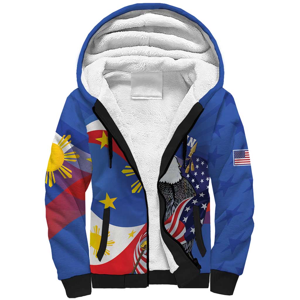 Personalized Filipino-American Sherpa Hoodie Philippines Coat Of Arms with Bald Eagle - Wonder Print Shop
