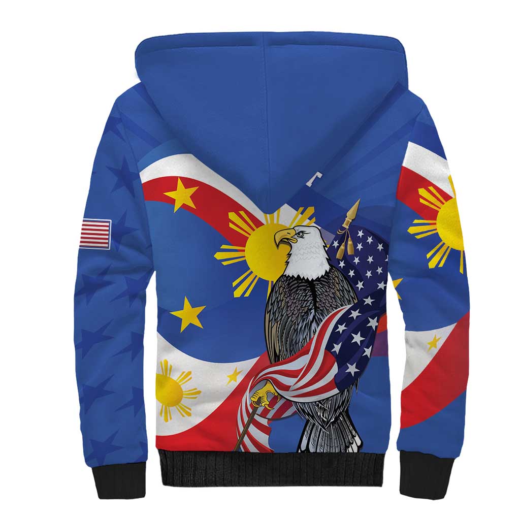 Personalized Filipino-American Sherpa Hoodie Philippines Coat Of Arms with Bald Eagle - Wonder Print Shop