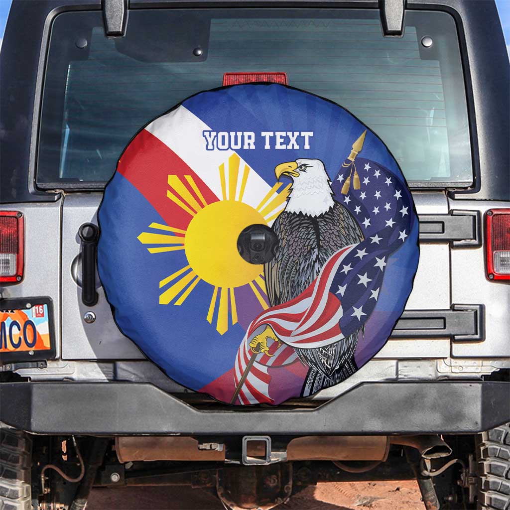 Personalized Filipino-American Spare Tire Cover Philippines Coat Of Arms with Bald Eagle - Wonder Print Shop