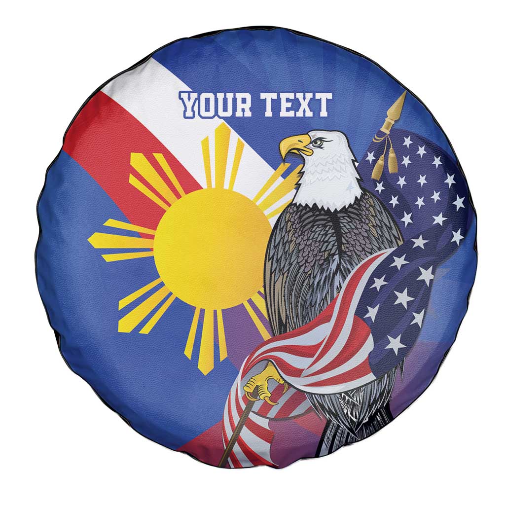 Personalized Filipino-American Spare Tire Cover Philippines Coat Of Arms with Bald Eagle - Wonder Print Shop