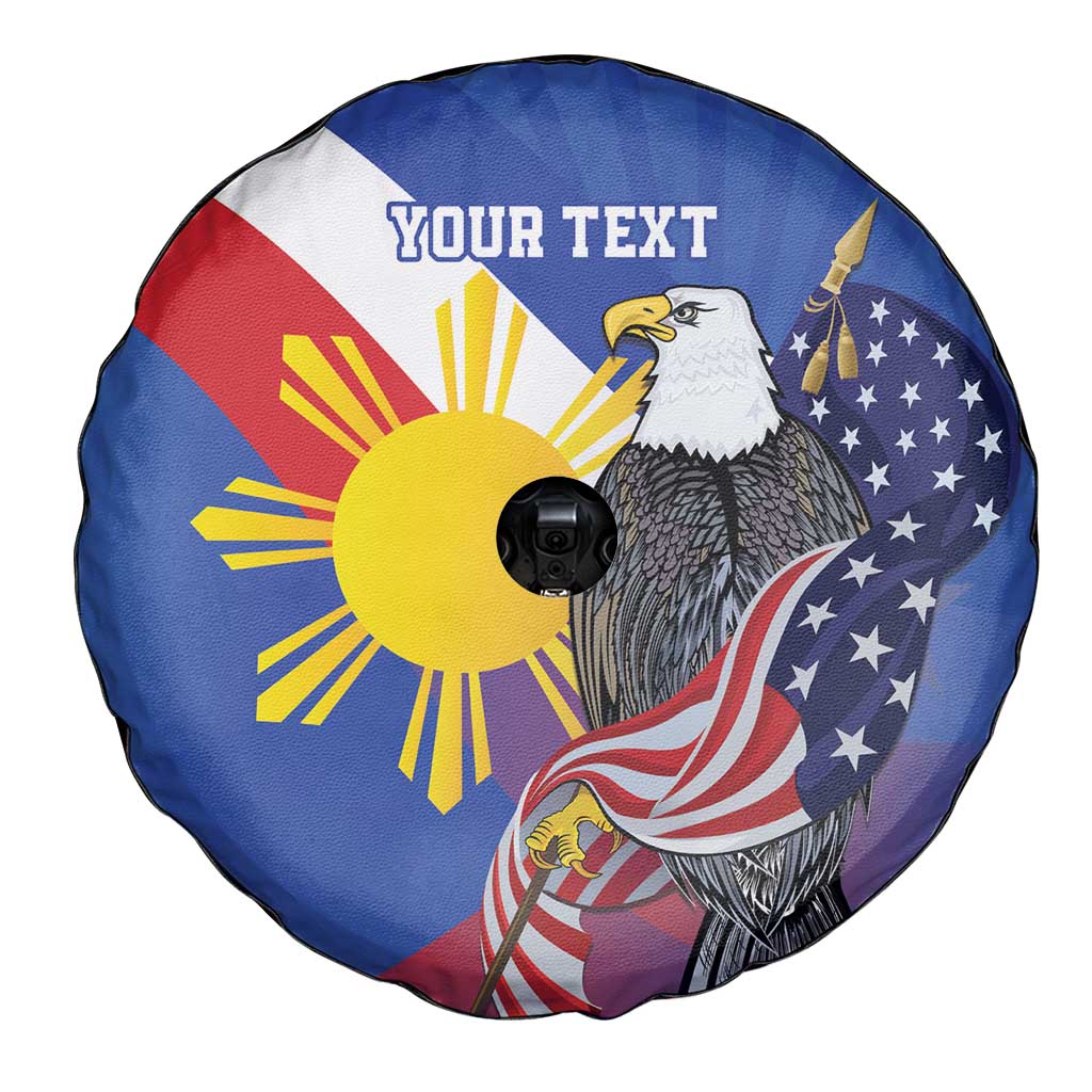 Personalized Filipino-American Spare Tire Cover Philippines Coat Of Arms with Bald Eagle - Wonder Print Shop
