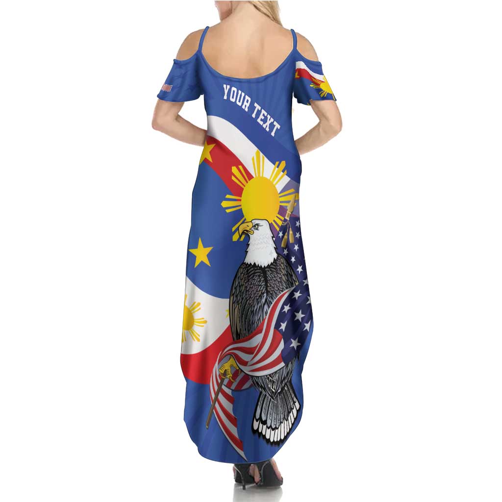 Personalized Filipino-American Summer Maxi Dress Philippines Coat Of Arms with Bald Eagle - Wonder Print Shop