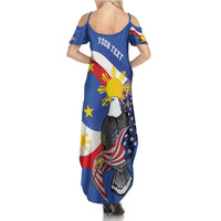Personalized Filipino-American Summer Maxi Dress Philippines Coat Of Arms with Bald Eagle - Wonder Print Shop
