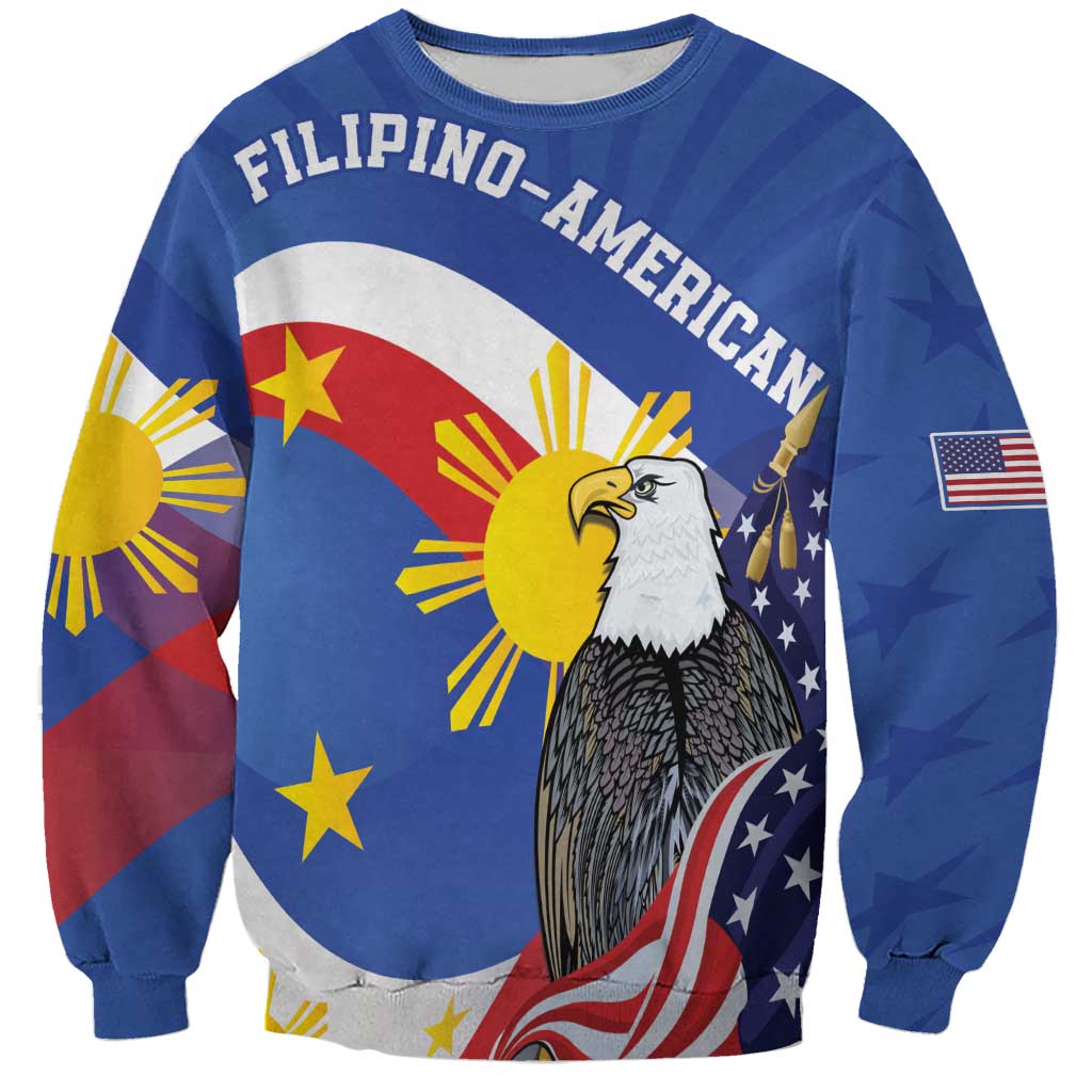Personalized Filipino-American Sweatshirt Philippines Coat Of Arms with Bald Eagle - Wonder Print Shop